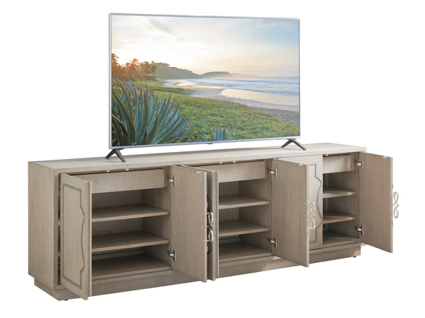 Lexington Sligh Grove Elegant Media Console With Curved Front, Stylish Storage, And Designer Finishes For Home Decor Gray Wood 100sd-661