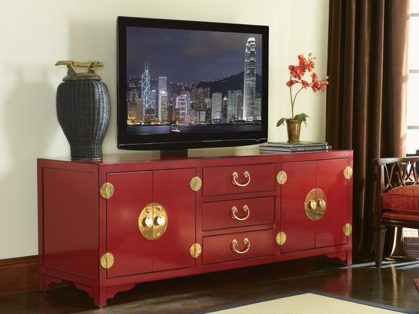 Lexington Sligh Pacific Isle Media Console - Stylish Home Office Centerpiece With Custom Finishes & Adjustable Shelves Red Coral Wood 100sr-660