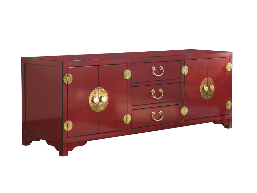 Lexington Sligh Pacific Isle Media Console - Stylish Home Office Centerpiece With Custom Finishes & Adjustable Shelves Red Coral Wood 100sr-660