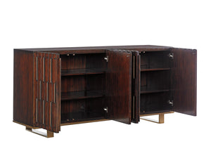 Lexington Sligh Quantum Media Console - Mid-century Modern Design With Adjustable Shelves & Stylish Brass Accents Dark Mahogany Wood 100wn-669