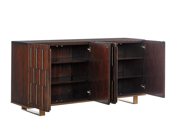Lexington Sligh Quantum Media Console - Mid-century Modern Design With Adjustable Shelves & Stylish Brass Accents Dark Mahogany Wood 100wn-669