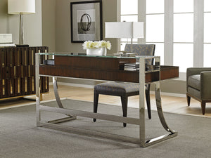 Lexington Sligh Andrea Writing Desk - Polished Stainless Base, Quartered Walnut Top, And Stylish Storage Options Dark Brown Wood 100ww-406