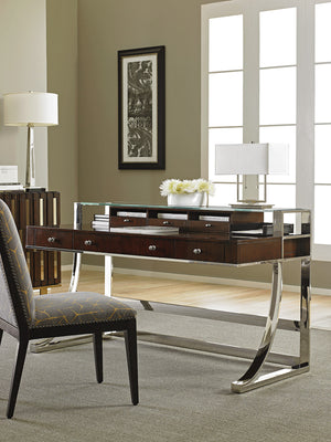 Lexington Sligh Andrea Writing Desk - Polished Stainless Base, Quartered Walnut Top, And Stylish Storage Options Dark Brown Wood 100ww-406
