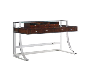 Lexington Sligh Andrea Writing Desk - Polished Stainless Base, Quartered Walnut Top, And Stylish Storage Options Dark Brown Wood 100ww-406