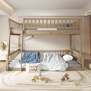English Elm Full Xl Over Queen Bunk Bed Pine Frame with Guardrails Ladder and Slat Support Walnut GX000450AAD