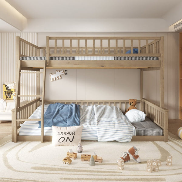 English Elm Full Xl Over Queen Bunk Bed Pine Frame with Guardrails Ladder and Slat Support Walnut GX000450AAD