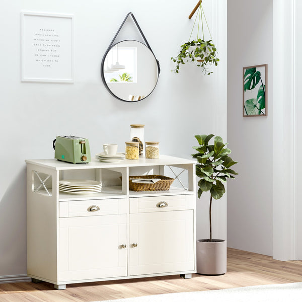 English Elm Homcom Versatile Buffet Cabinet With Large Tabletop, Organized Storage & Adjustable Shelving, White W2225P217407
