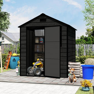 English Elm Campcraft Resin Storage Shed 6x6 Ft Polypropylene Waterproof Outdoor Wood Grain W1598S00029