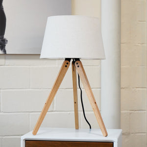 English Elm Ashcroft Furniture - High Quality Hotel Scandinavian Modern Birch Tripod Bedside Lamp With Soft Linen Shade & Black Accents B183P315121