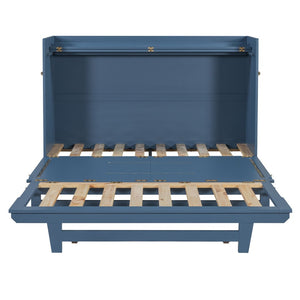 English Elm Queen Size Murphy Bed With Iron Legs, Modern Blue Finish, Space-Saving Design For Stylish Living N820S00035N-GIGA