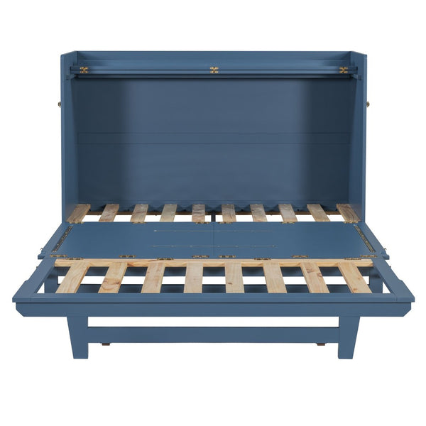 English Elm Queen Size Murphy Bed With Iron Legs, Modern Blue Finish, Space-Saving Design For Stylish Living N820S00035N-GIGA