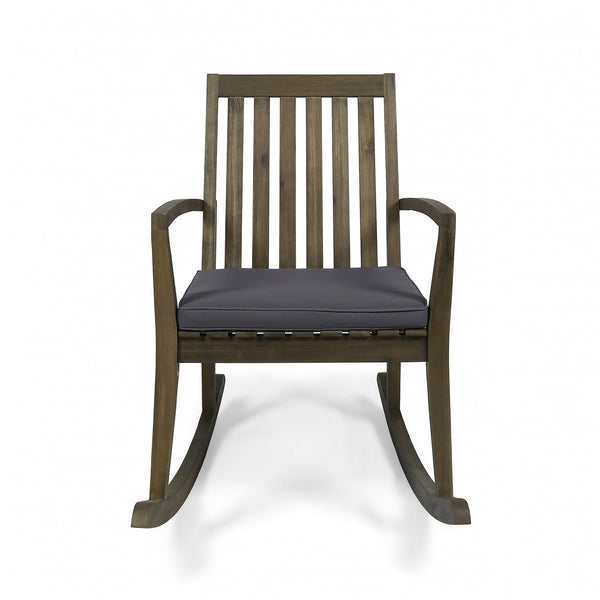 English Elm Christopher Knight Home® - MONTROSE Rocking Chair with Acacia Wood Frame and Water-Resistant Cushion for Cozy Outdoor Relaxation DARK GREY 39.5 L x 28.25 W x 7 H 62389.00GRY