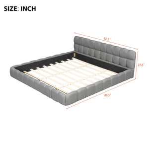 English Elm King Channel Stitched Linen Platform Bed Low Profile Contemporary Upholstered Frame Gray N737P387605E