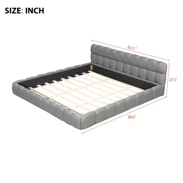 English Elm King Channel Stitched Linen Platform Bed Low Profile Contemporary Upholstered Frame Gray N737P387605E