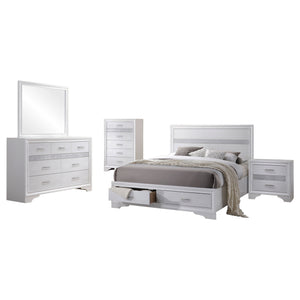 English Elm Corbin White 5-Piece Eastern King Bedroom Set: Modern Elegance With Storage & Rhinestone Details B062S00927