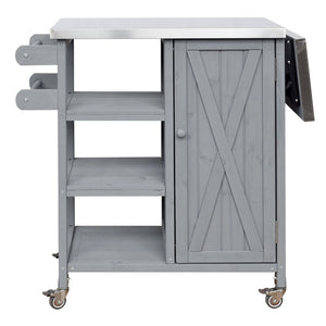 English Elm Foldable Outdoor Kitchen Cart with Stainless Worktop Fir Wood Frame and Lockable Wheels Grey N719P380281K