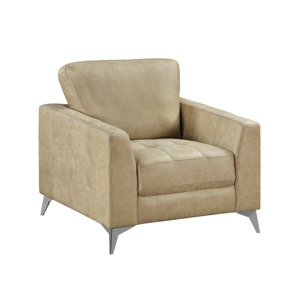 English Elm Sand-Hued Polished Microfiber Chair — Modern Sand Upholstery, Silver Metal Legs, Elegant Living Room Seat B011P204087