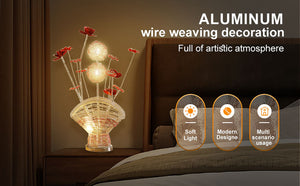 English Elm Aluminum Floral Table Lamp With Red Roses & Silver Buds - Elegant Led Accent For Bedroom & Living Room B072P220155