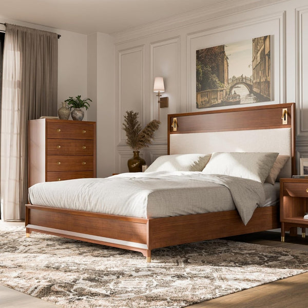 English Elm Black Queen Platform Bed with Led Headboard Gold Trim and Angled Metal Legs B2741S00790