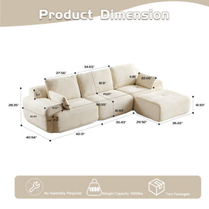 English Elm Modern Memory Foam Compressed Sofa — Pet-Friendly Corduroy Modular Sectional, Cloud-Like Comfort, No Assembly Beige W3723S00013