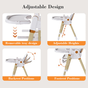 English Elm Convertible Baby High Chair to Rocker with 5-Point Harness, Foldable Feeding Seat, Quiet Wheels, Easy-Clean Tray and Adjustable Recline for Infants and Toddlers White W2699P371974