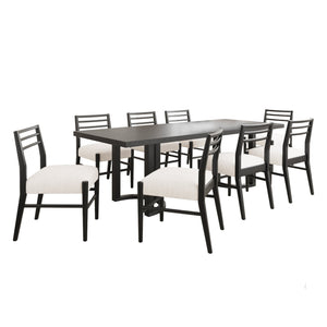 English Elm Christopher Knight Home® - 9PCS Dining Set with Rectangular Table and Ladder Back Chairs, Rubberwood Frame, Upholstered Seats Beige+Black N771P192288B_N771P195513H_9