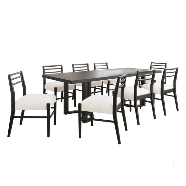 English Elm Christopher Knight Home® - 9PCS Dining Set with Rectangular Table and Ladder Back Chairs, Rubberwood Frame, Upholstered Seats Beige+Black N771P192288B_N771P195513H_9