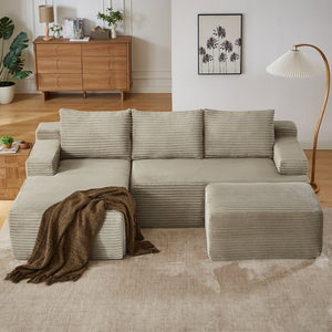 English Elm U-shaped Cloud Sectional Corduroy Deep Seat Modular Sofa for Living Room Lounge W2339S00110