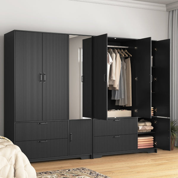 English Elm 8 Drawer Tall Chest Slim Particleboard Build Smooth Gliding Storage for Bedroom Closet Black W409S00010
