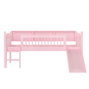 English Elm Twin Xl Solid Pine Loft Bed with Built-in Led Lighting and Storage Shelves Pink W1580S00365
