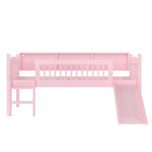 English Elm Twin Xl Solid Pine Loft Bed with Built-in Led Lighting and Storage Shelves Pink W1580S00365