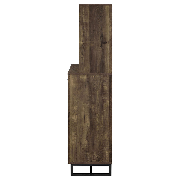 English Elm Harlie Rustic Oak Herringbone Wine Cabinet with Black Metal Accents, Glassware Storage, 62.5"H B062P351439