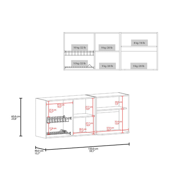 English Elm Hasselt Wall Mounted Kitchen Cabinet with Microwave Shelf Dish Rack and Pantry Storage B070S00414