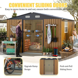 English Elm 10x12 Ft Galvanized Steel Outdoor Shed Dual Zone Lockable Sliding Doors Backyard Storage Yellow W1598S00033