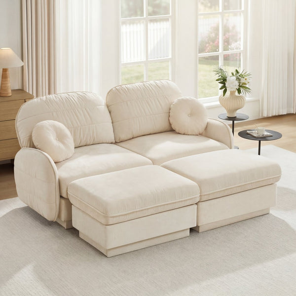 English Elm Chenille Cloud Loveseat with Quilted Back Pillows Deep Seat Comfort for Living Room W714S01749