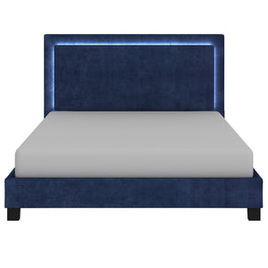Worldwide Home Furnishings Lumina-78'' Backlit Bed With Touch Sensor Led - Blue Upholstery, Dimming Feature & No Box Spring Needed Blue Velvet 101-088k-bl