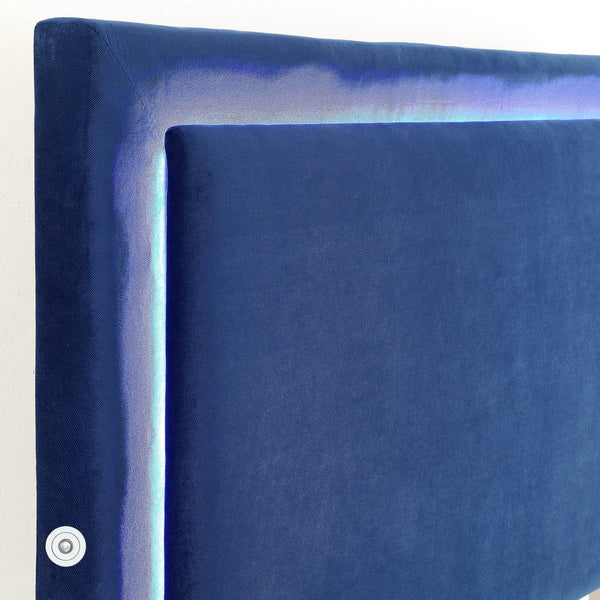 Worldwide Home Furnishings Lumina-78'' Backlit Bed With Touch Sensor Led - Blue Upholstery, Dimming Feature & No Box Spring Needed Blue Velvet 101-088k-bl