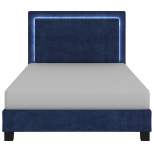 Worldwide Home Furnishings Lumina-60'' Platform Bed - Blue With Backlit Headboard, Touch Sensor Led, No Box Spring Needed! Blue Velvet 101-088q-bl