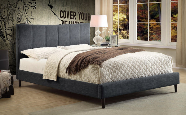 Worldwide Home Furnishings Rimo-78" Grey Bed - Plush Comfort With Textured Fabric, Stylish Rubberwood Legs, No Box Spring Needed Grey Fabric 101-268k-gy