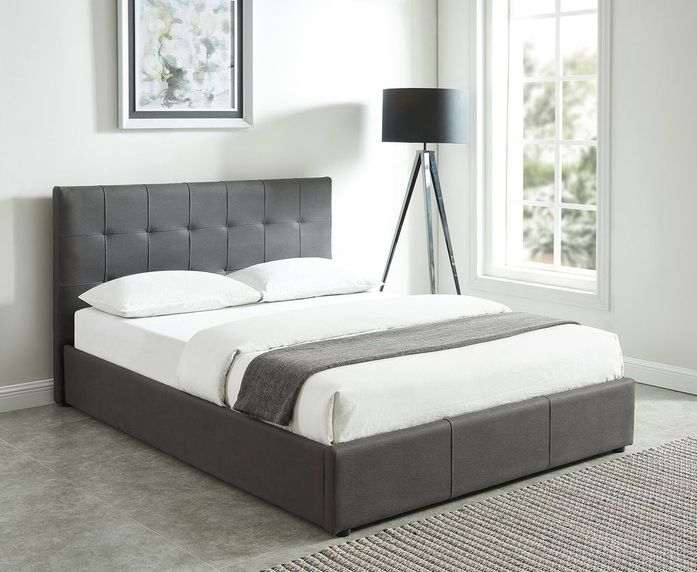 Worldwide Home Furnishings Extara-78" Elegant Grey Platform Storage Bed With Tufted Headboard & Hydraulic Lift For Organized Bedrooms Grey Fabric 101-277k-gy