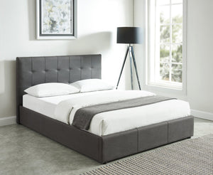 Worldwide Home Furnishings Extara-78" Elegant Grey Platform Storage Bed With Tufted Headboard & Hydraulic Lift For Organized Bedrooms Grey Fabric 101-277k-gy