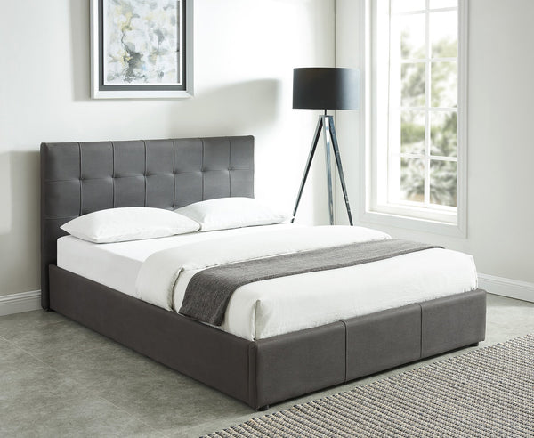 Worldwide Home Furnishings Extara-78" Elegant Grey Platform Storage Bed With Tufted Headboard & Hydraulic Lift For Organized Bedrooms Grey Fabric 101-277k-gy