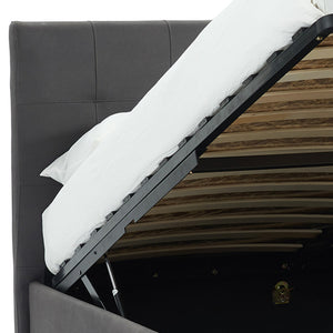 Worldwide Home Furnishings Extara-78" Elegant Grey Platform Storage Bed With Tufted Headboard & Hydraulic Lift For Organized Bedrooms Grey Fabric 101-277k-gy