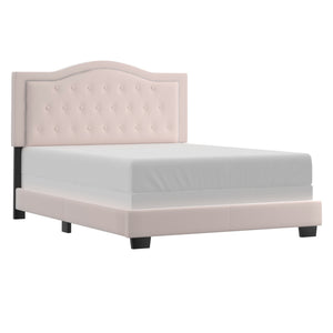 Worldwide Home Furnishings Pixie-60'' Modern Upholstered Bed With Elegant Button Tufting & Nail Head Detailing For Stylish Spaces Blush Pink Velvet 101-296q-bsh