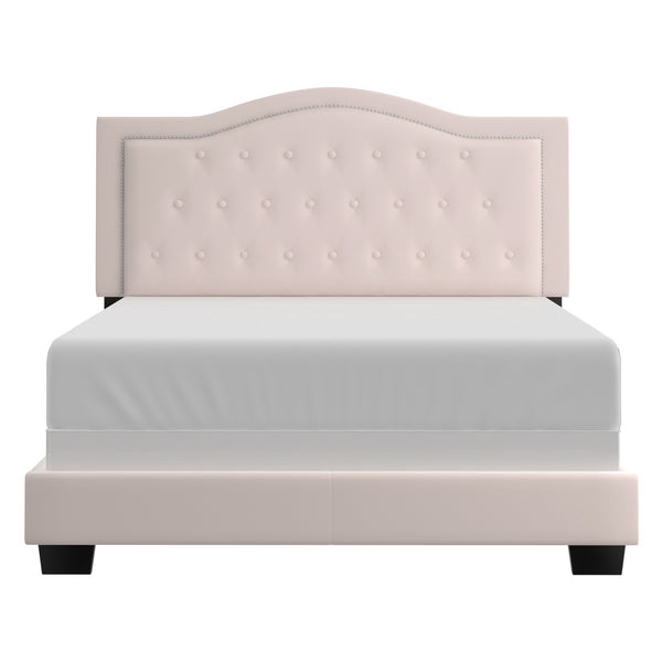Worldwide Home Furnishings Pixie-60'' Modern Upholstered Bed With Elegant Button Tufting & Nail Head Detailing For Stylish Spaces Blush Pink Velvet 101-296q-bsh