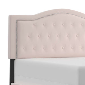 Worldwide Home Furnishings Pixie-60'' Modern Upholstered Bed With Elegant Button Tufting & Nail Head Detailing For Stylish Spaces Blush Pink Velvet 101-296q-bsh