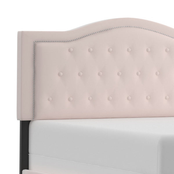 Worldwide Home Furnishings Pixie-60'' Modern Upholstered Bed With Elegant Button Tufting & Nail Head Detailing For Stylish Spaces Blush Pink Velvet 101-296q-bsh
