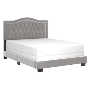 Worldwide Home Furnishings Pixie-60'' Modern Upholstered Bed With Elegant Button Tufting & Nail Head Detailing For Stylish Spaces Light Grey Velvet 101-296q-lgy