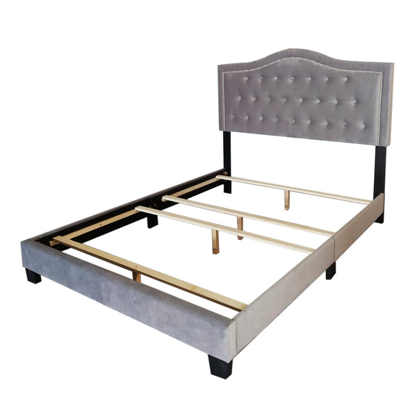 Worldwide Home Furnishings Pixie-60'' Modern Upholstered Bed With Elegant Button Tufting & Nail Head Detailing For Stylish Spaces Light Grey Velvet 101-296q-lgy