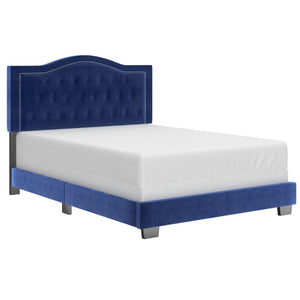 Worldwide Home Furnishings Pixie-60'' Modern Upholstered Bed With Elegant Button Tufting & Nail Head Detailing For Stylish Spaces Blue Velvet 101-296q-nav
